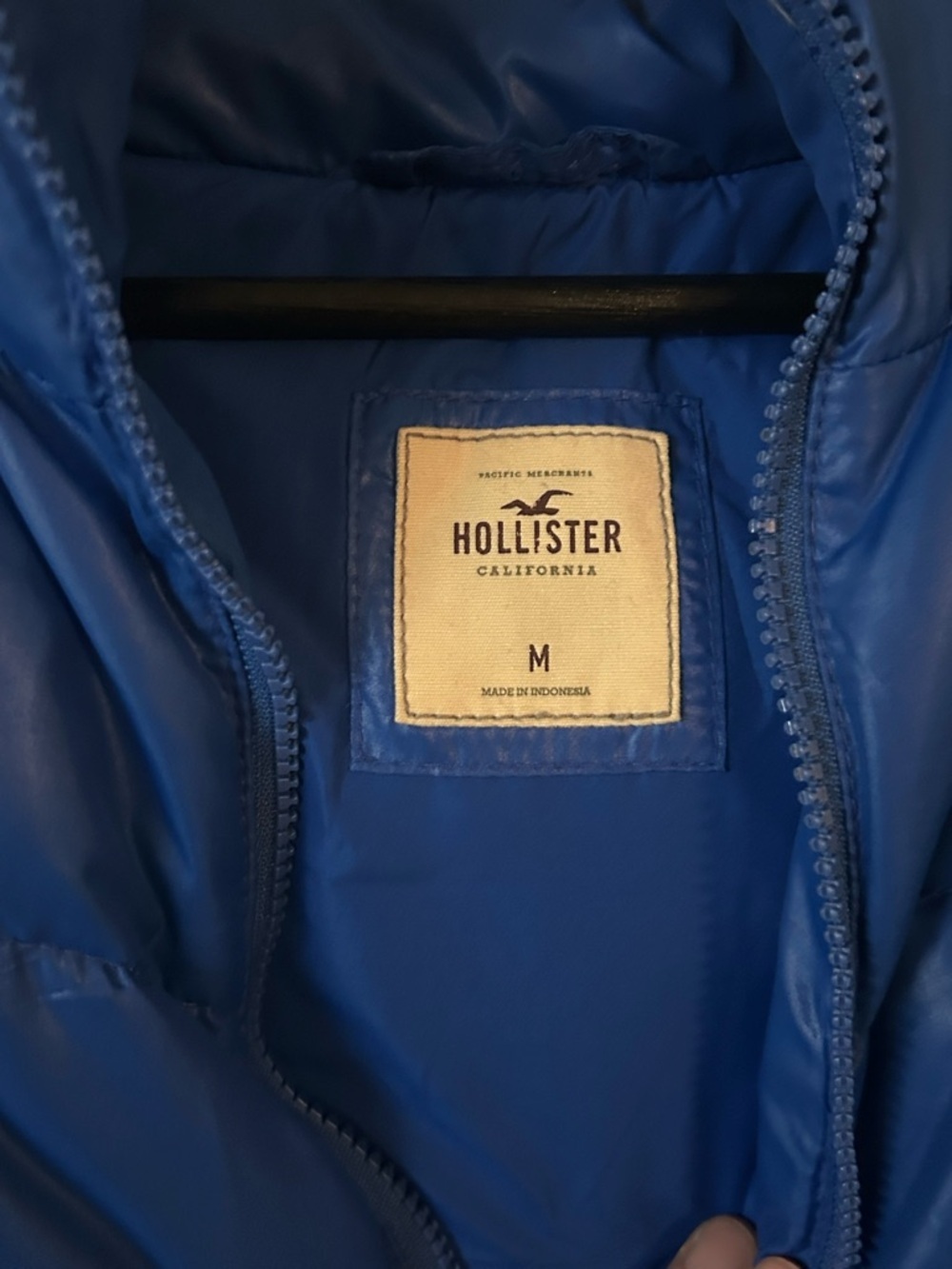 Hollister Blue Puffer Vest Hooded Zip Up Jacket - Size M - Picture 6 of 6